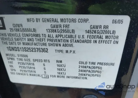 2005 Chevrolet Trailblazer Ls z USA, uszkodzony, nr VIN 1GNDS13S252376362